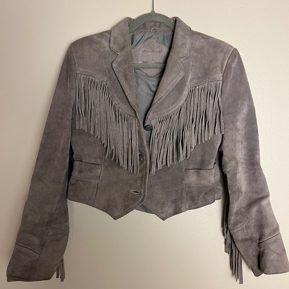 Grey Suede Fringe Western Jacket